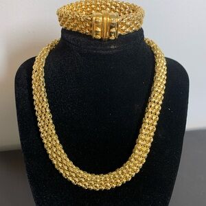 Vintage 1980’s Gold Tone Mesh Choker and Bracelet